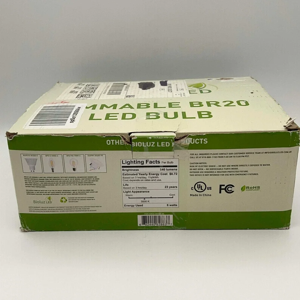 Bioluz LED Dimmable BR20‎ Soft White 3000K 6 Watt 20 Pack Bulbs new in box